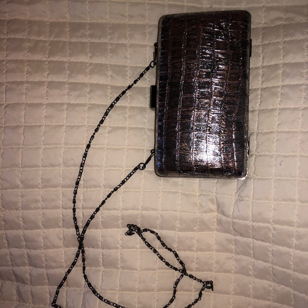 Kate Landry hard case metallic clutch